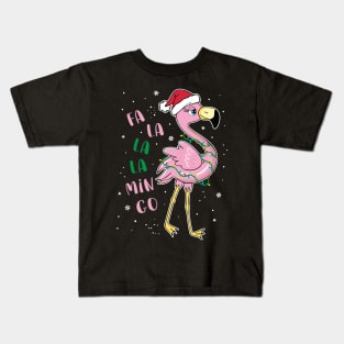 Christmas Fa La La Flamingo Christmas Tree Lights Funny Xmas Kids T-Shirt